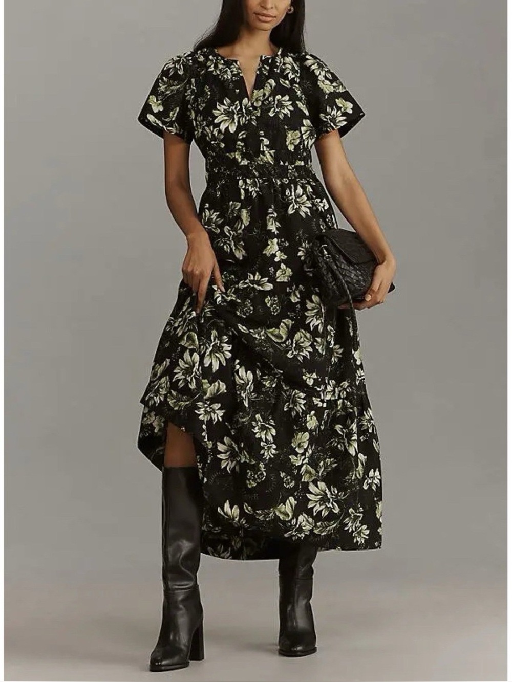 Anthropologie Somerset Maxi Dress Black Floral Size Large Worn Once EUC